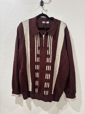 GRACE KARIN Men's Retro Knit Long-Sleeve Quarter-Zip Burgundy Polo Sweater XL